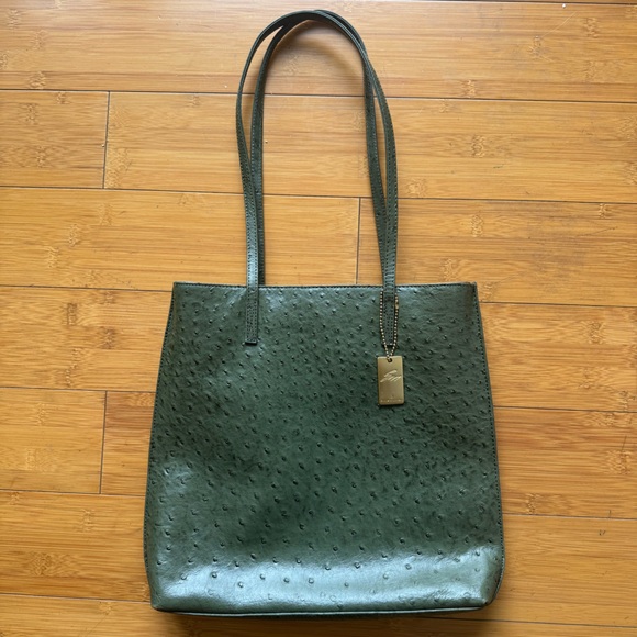 SALE! 💐 Stone Mountain Ostrich Olive Green Tote Bag - Picture 1 of 5